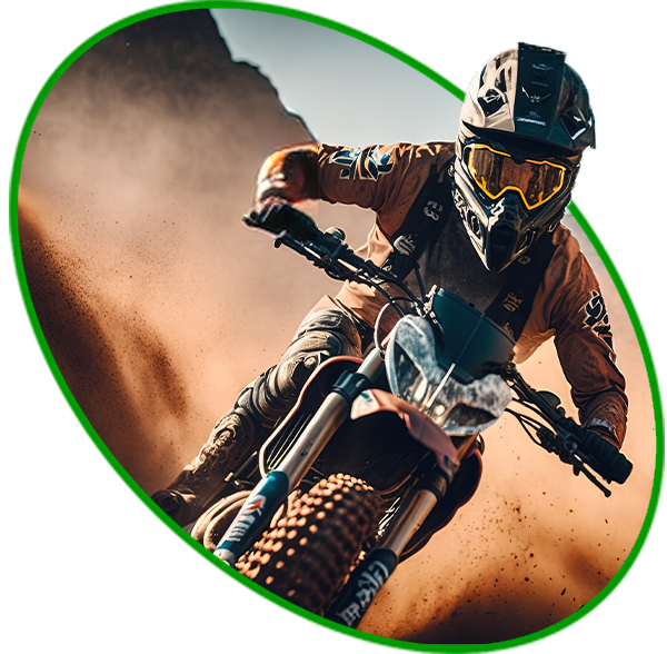 Close-up of mountain motocross race in dirt track in day time